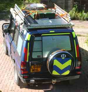 Landy - the roof rack that is boarded out to allow sleeping on the roof